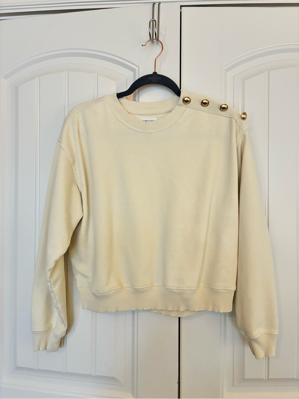 American Eagle Outfitters Cream Shoulder-Button Sweatshirt